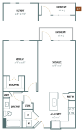 A3 - 1 Bedroom 1 Bath 770 Sq. Ft. Floor Plan at Gatsby on Ross, Dallas, TX
