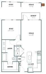 A4 - 1 Bedroom 1 Bath 832 Sq. Ft. Floor Plan at Gatsby on Ross, Dallas, 75204
