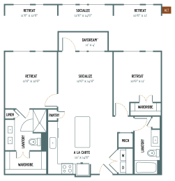 B1 - 2 Bedroom 2 Bath 1,010 Sq. Ft. Floor Plan at Gatsby on Ross, Texas, 75204