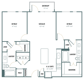 B2 - 2 Bedroom 2 Bath 1,112 Sq. Ft. Floor Plan at Gatsby on Ross, Dallas, TX, 75204