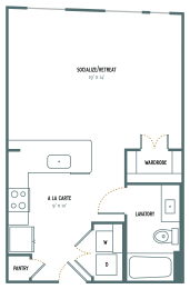 E1a Studio 582 Sq. Ft. Floor Plan at Gatsby on Ross, Dallas