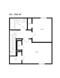 Two bedroom floor plan 750 square feet at Azure Apartments, Austin, TX 78752