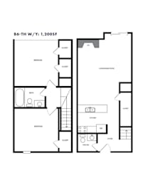 Two bedroom townhome floor plan 1200 square feet at Azure Apartments, Texas