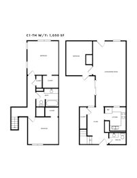 Three bedroom townhome floor plan 1050 square feet at Azure Apartments, Texas, 78752