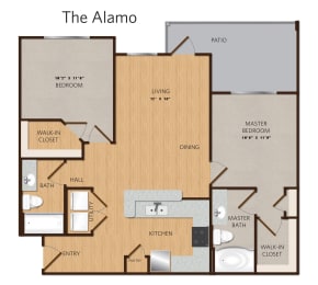 2 bed 2 bath floor plan at Villa Espada Apartments, San Antonio
