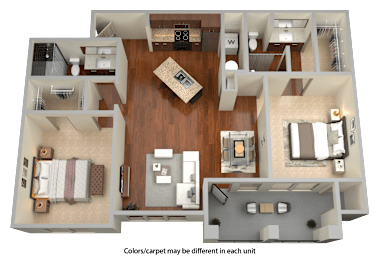 B2 - 2 Bed 2 Bath Floor Plan at Stone Lake, Grand Prairie, TX, 75050