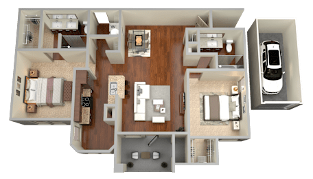 B3 - 2 Bed 2 Bath Floor Plan at Stone Lake, Grand Prairie, TX