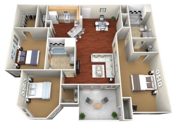 a 3d drawing of a floor plan of a house