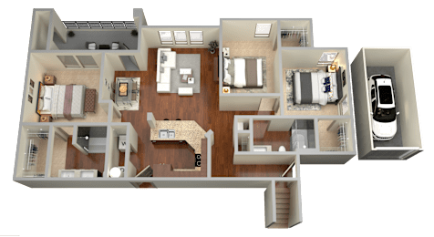 C1 - 3 Bed 2 Bath Floor Plan at Stone Lake, TX, 75050
