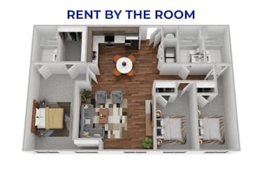 A 3D floor plan of a house with the text