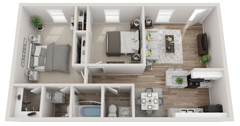 Evergreenb Floor Plan at Hackberry Ranch Apartments, Texas