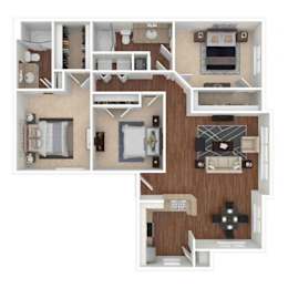A floor plan of a house with a kitchen, living room, and bedrooms.