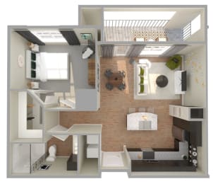1 bed 1 bath floor plan at The Fitzroy San Marcos, San Marcos, Texas