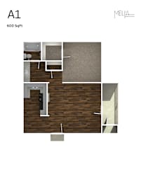 Floor Plan  A1 - 1 Bed 1 Bath Floor Plan at Melia, San Antonio, TX, 78229