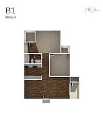 Floor Plan  B1 - 2 Bed 1 Bath Floor Plan at Melia, San Antonio, 78229