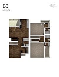 Floor Plan  B3 - 2 Bed 2.5 Bath Floor Plan at Melia, TX, 78229