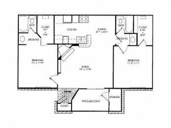 Two bed two bath floorplan with balcony at Monarch Medical Center Apartments, Houston, TX