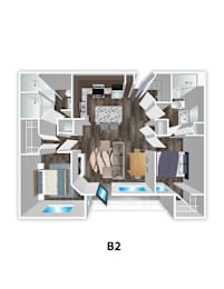 A floor plan of apartment B2 with a swimming pool.