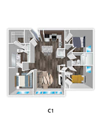 A floor plan of a house with a central hallway and rooms surrounding it.