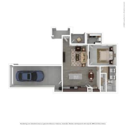 1 bed 1 bath A4 Floor Plan at Seville at Clay Crossing, Katy