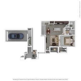 1 bed 1 bath A6 Floor Plan at Seville at Clay Crossing, Katy, 77449