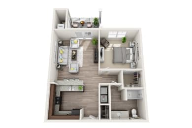 1 bedroom 1 bathroom Floor plan H at Abberly CenterPointe Apartment Homes, Midlothian