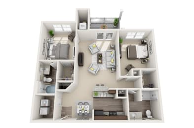 2 bedroom 2 bathroom Floor plan G at Abberly CenterPointe Apartment Homes, Midlothian