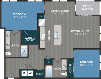 B3 Floor Plan at Abberly Riverwalk Apartment Homes, Nashville, TN, 37228