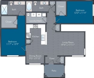 Republic II Floor Plan at Abberly Square Apartment Homes, Waldorf, 20601