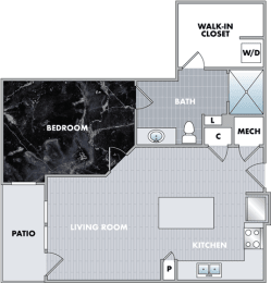 a floor plan of a bedroom apartment with a bathroom and a living room at Abberly Onyx Apartment Homes, Decatur, 30033