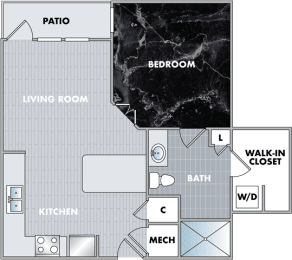 a floor plan of a house with a bedroom and a living room at Abberly Onyx Apartment Homes, Decatur