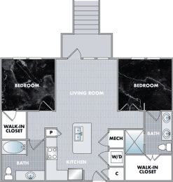 a floor plan of a bedroom apartment with a bathroom and a living room at Abberly Onyx Apartment Homes, Decatur, 30033