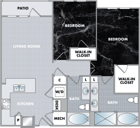 floor plan for a bedroom apartment with a closet and a walk in closet at Abberly Onyx Apartment Homes, Decatur, Georgia