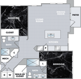 a blueprint of a floor plan of a house at Abberly Onyx Apartment Homes, Decatur, Georgia