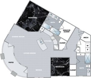 a floor plan of a small house with a bedroom and a living room at Abberly Onyx Apartment Homes, Decatur