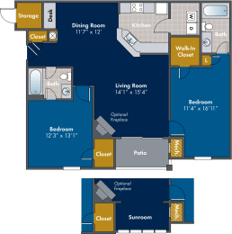2 bedroom 2 bathroom Floor plan D at Abberly Twin Hickory Apartment Homes, Glen Allen, 23059