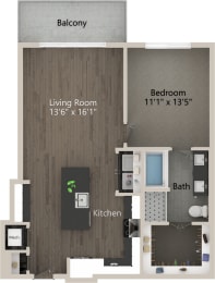 1 bed 1 bath  plan A at Abberly Skye Apartment Homes, Georgia