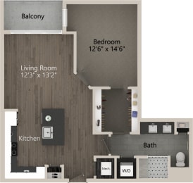 1 bed 1 bath plan C at Abberly Skye Apartment Homes, Decatur, GA, 30033