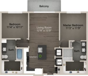 2 bed 2 bath plan at Abberly Skye Apartment Homes, Georgia, 30033