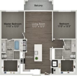 2 bed 2 bath plan D at Abberly Skye Apartment Homes, Decatur, Georgia