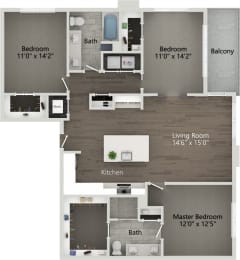 3 bed 2 bath plan at Abberly Skye Apartment Homes, Decatur, Georgia