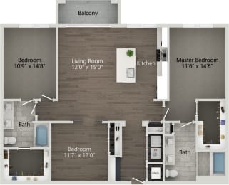 3 bed 2 bath plan D at Abberly Skye Apartment Homes, Decatur, GA, 30033