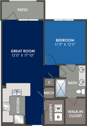 floor plan of the floorplan of a bedroom apartment  at Abberly Liberty Crossing Apartment Homes, Charlotte, NC