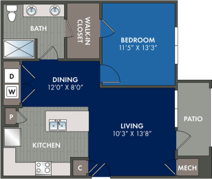 the floor plan of a small apartment with a bedroom and a living room  at Abberly Liberty Crossing Apartment Homes, Charlotte