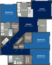 a floor plan of a roommates roommates house floor plan with bedrooms and baths  at Abberly Liberty Crossing Apartment Homes, Charlotte, NC