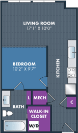 floor plan of a living room with a walk in closet