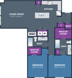 the floor plan of the living area and the bedroom floor