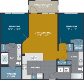 a floor plan of a living area and a kitchen at Abberly Solaire Apartment Homes, North Carolina, 27529