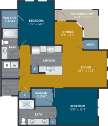 the floor plan of the432432432 at Abberly Solaire Apartment Homes, North Carolina, 27529