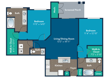 2 bedroom 2 bathroom Seneca Floor Plan at Abberly Crest Apartment Homes by HHHunt, Lexington Park